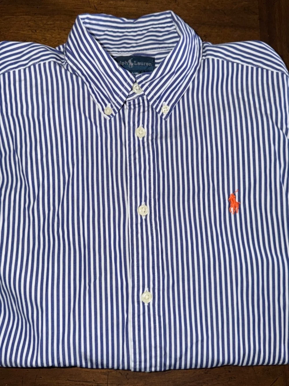 Ralph Lauren Boys Cotton Classic Blue White Stripe Long Sleeved Button Down